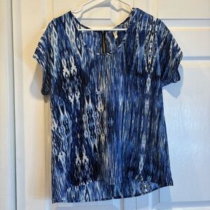 Japna Blue & Black Short Sleeve Blouse - Size Large